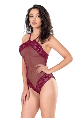 Ahu Lingerie Bordo File Tül Bodysuit Gecelik Ahu Primoda 8126 - Alternatif Görünüm